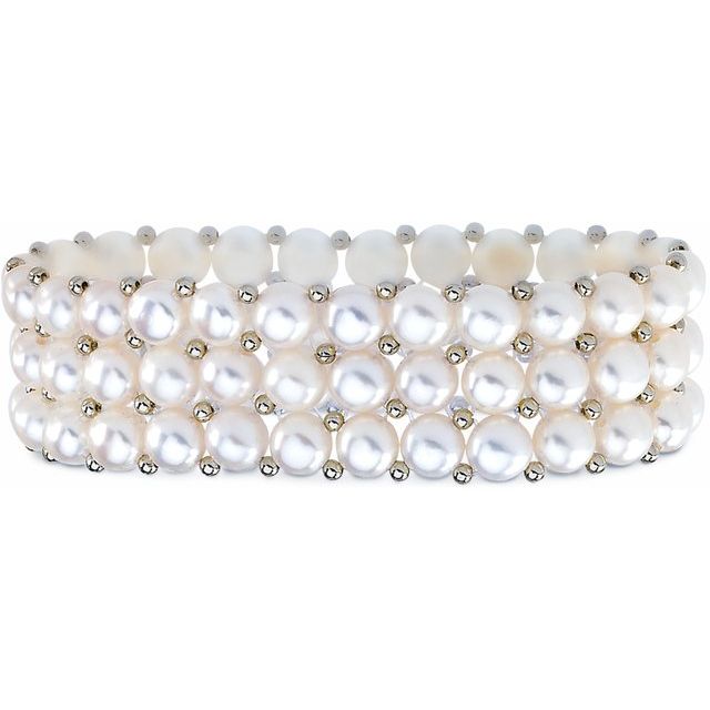 Sterling Silver, 5.0-6.0 mm Cultured White Freshwater Pearl Stretch Bracelet