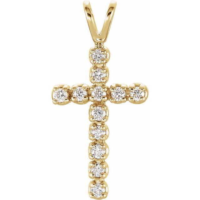 14K Yellow Gold Natural Diamond Cross Pendant with 1/8 CTW Sparkle