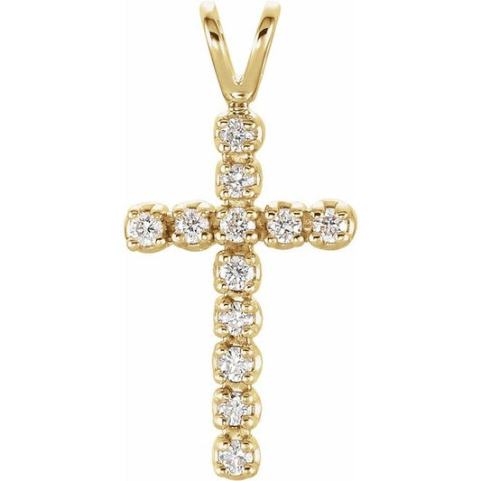 14K Gold Natural Diamond Cross Pendant