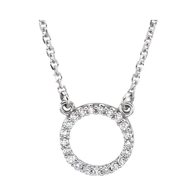 14K White Gold .08 CTW Diamond Circle Pendant Necklace - 16"