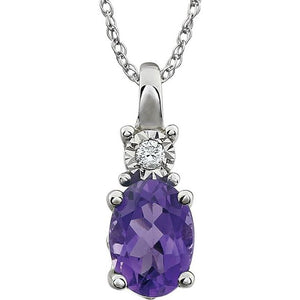 1/100 CTW Natural Amethyst and Diamond Necklace in 14K Gold