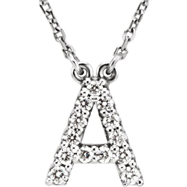 14K White Gold Initial A Diamond Pendant Necklace â€“ 1/8 CTW