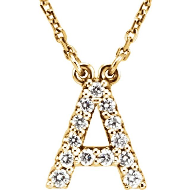 14K Gold Initial A Diamond Pendant Necklace – 1/8 CTW