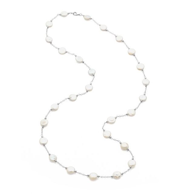 Sterling Silver, 12-13 mm Cultured White Freshwater Pearl Necklace – Timeless Elegance