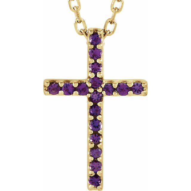 14K Gold Natural Blue Sapphire Petite Cross Necklace