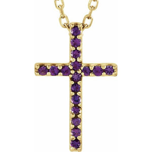 14K Gold Natural Blue Sapphire Petite Cross Necklace