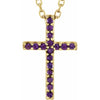 14K White Gold Petite Cross Necklace with Natural Blue Sapphires - 16 Inches