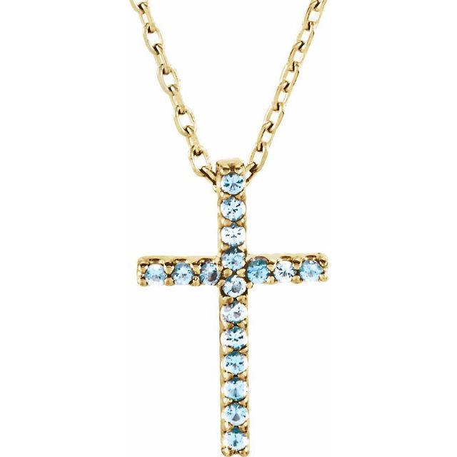 14K Gold Natural Blue Sapphire Petite Cross Necklace