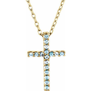 14K Gold Natural Blue Sapphire Petite Cross Necklace