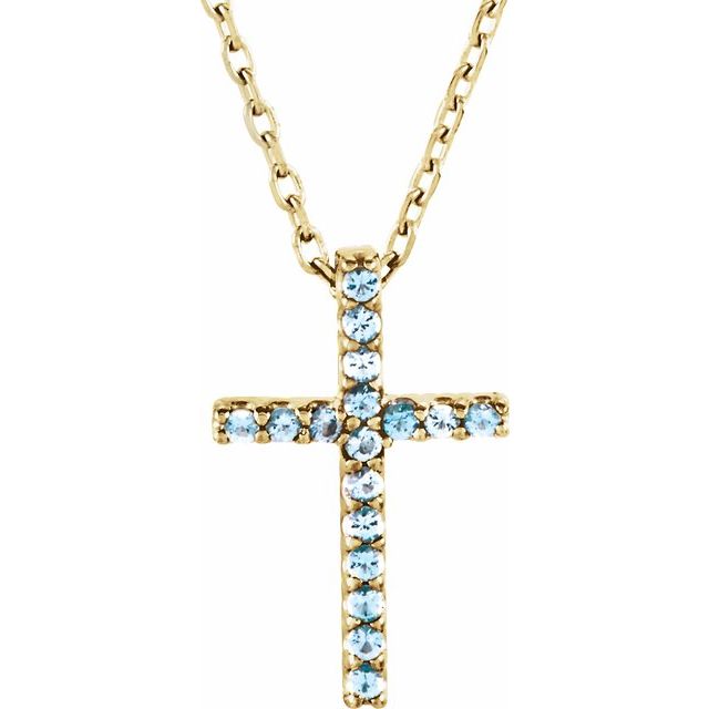 14K White Natural Blue Sapphire Petite Cross 16" Necklace