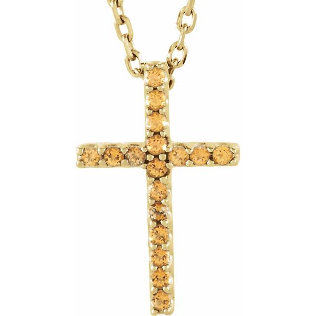 14K Gold Natural Blue Sapphire Petite Cross Necklace