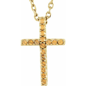 14K Gold Natural Blue Sapphire Petite Cross Necklace