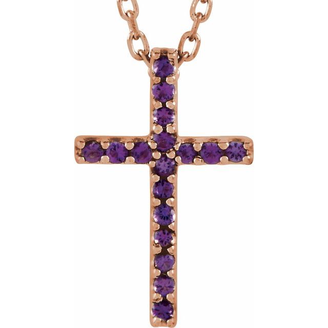 14K Gold Natural Blue Sapphire Petite Cross Necklace