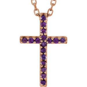 14K Gold Natural Blue Sapphire Petite Cross Necklace