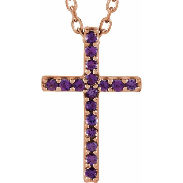 14K White Gold Petite Cross Necklace with Natural Blue Sapphires - 16 Inches