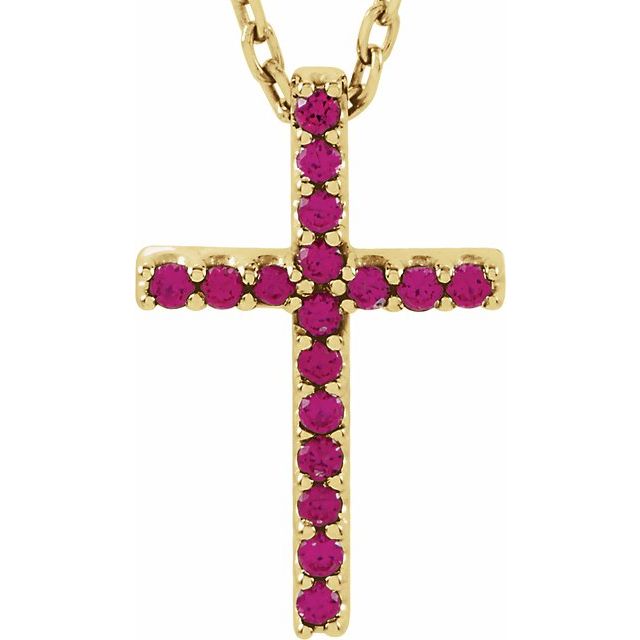 14K Gold Natural Blue Sapphire Petite Cross Necklace