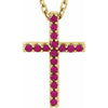 14K White Gold Petite Cross Necklace with Natural Blue Sapphires - 16 Inches