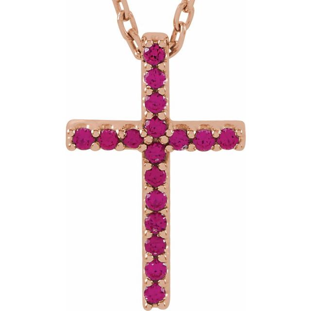 14K Gold Natural Blue Sapphire Petite Cross Necklace