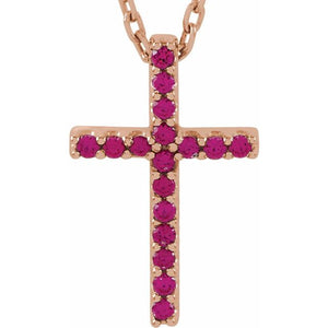 14K Gold Natural Blue Sapphire Petite Cross Necklace