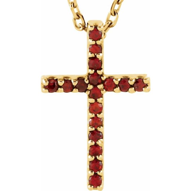 14K Gold Natural Blue Sapphire Petite Cross Necklace