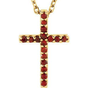 14K Gold Natural Blue Sapphire Petite Cross Necklace