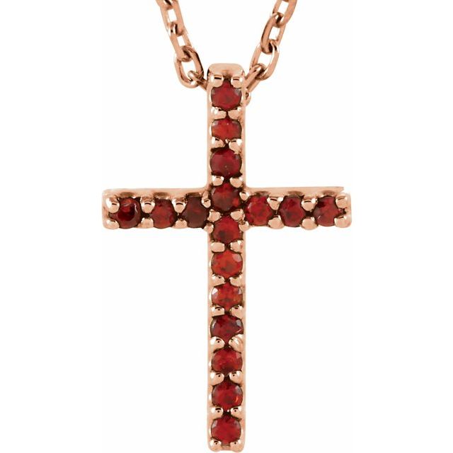 14K Gold Natural Blue Sapphire Petite Cross Necklace