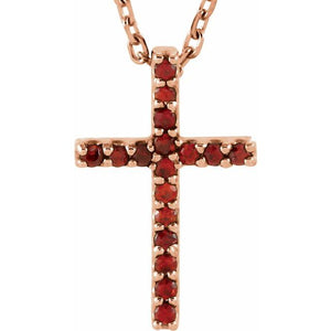 14K Gold Natural Blue Sapphire Petite Cross Necklace