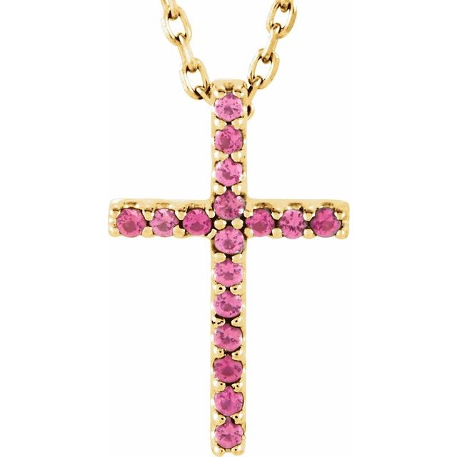14K Gold Natural Blue Sapphire Petite Cross Necklace