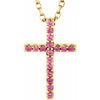 14K White Gold Petite Cross Necklace with Natural Blue Sapphires - 16 Inches