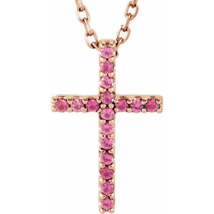 14K Gold Natural Blue Sapphire Petite Cross Necklace
