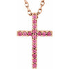 14K White Gold Petite Cross Necklace with Natural Blue Sapphires - 16 Inches