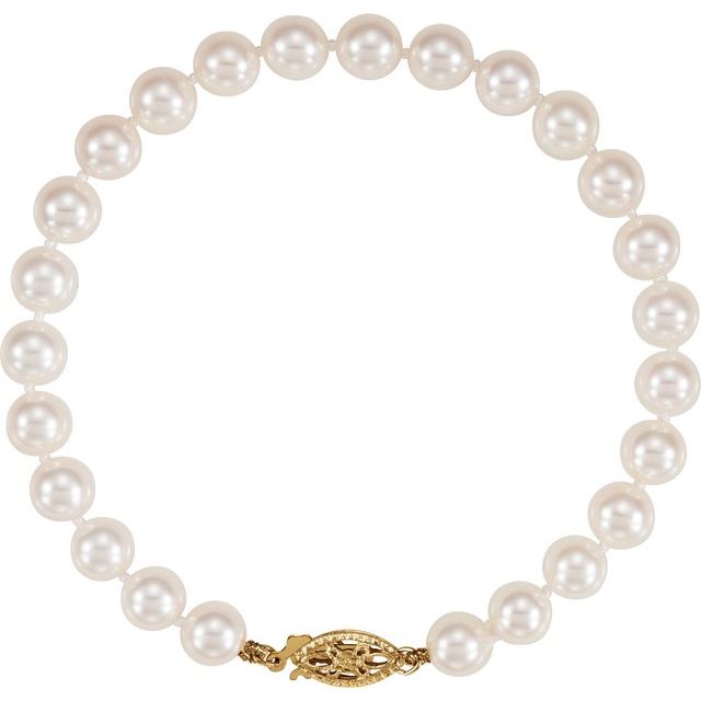 14K Gold Cultured White Akoya Pearl Bracelet - Options Available