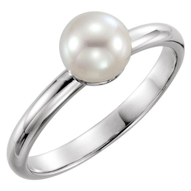 14K Gold Cultured White Freshwater Pearl Ring