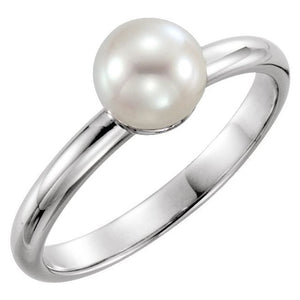 14K Gold Cultured White Freshwater Pearl Ring
