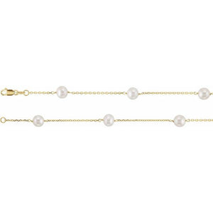 14K Gold Cultured White Pearl Station Necklace