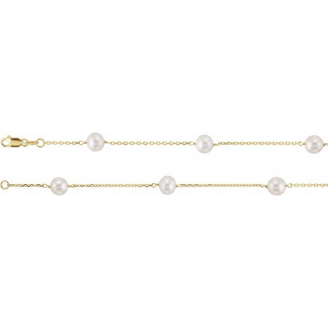 14K Yellow Cultured White Freshwater Pearl 5-Station 7" Bracelet