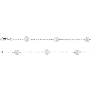 14K Gold Cultured White Pearl Station Necklace