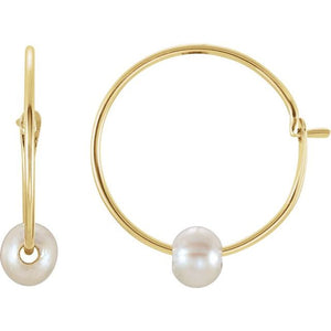 Cultured White Freshwater Pearl Youth Hoop Earrings | 14K Gold options* | 3 Mm | Hinged | Polished