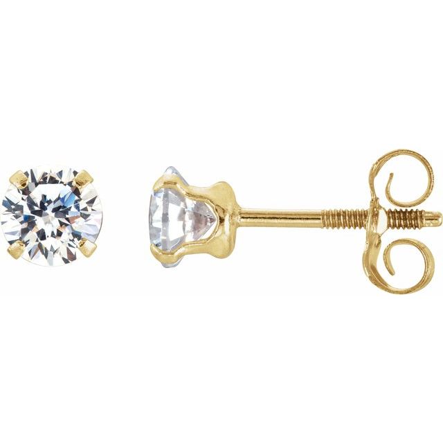14K Gold Youth Cubic Zirconia Earrings