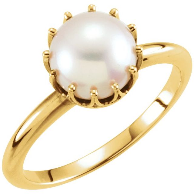 14K Yellow Gold Crown Ring with 6mm Cultured White Freshwater Pearl