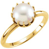 14K Yellow Cultured White Freshwater Pearl Crown Ring