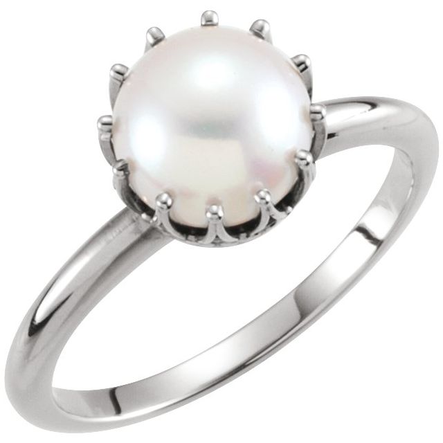 14K Yellow Cultured White Freshwater Pearl Crown Ring