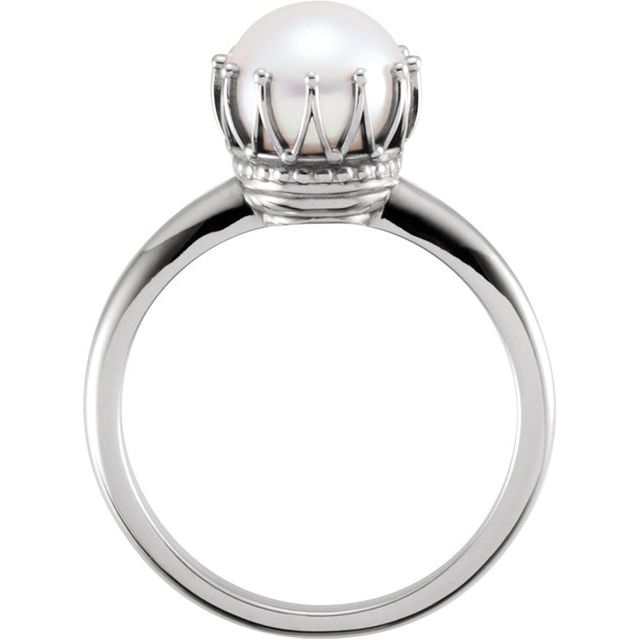 14K Yellow Cultured White Freshwater Pearl Crown Ring