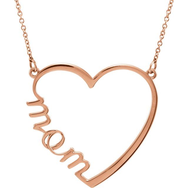 Mom Heart Pendant Necklace in 14K Gold