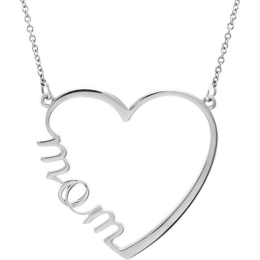 Mom Heart Pendant Necklace in 14K Yellow, White or Rose Gold
