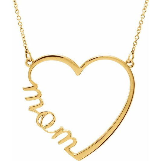 Mom Heart Pendant Necklace in 14K Yellow, White or Rose Gold