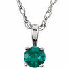 14K White Gold Natural Aquamarine Youth Solitaire Necklace - 14 Inch