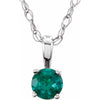 14K White Gold Natural Aquamarine Youth Solitaire Necklace - 14 Inch