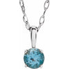 14K White Gold Natural Aquamarine Youth Solitaire Necklace - 14 Inch