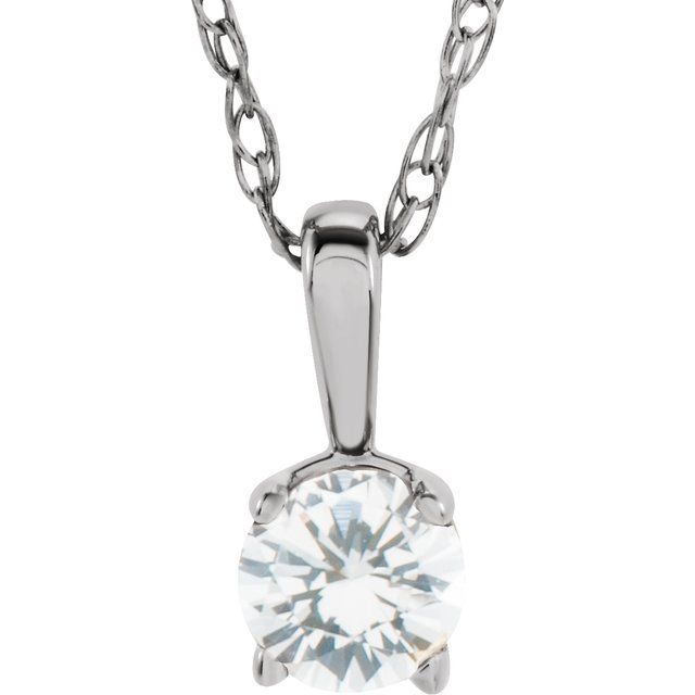 14K White 6  mm Natural Aquamarine Youth Solitaire 14" Necklace